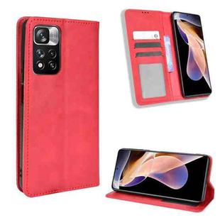 For Xiaomi Poco X4 NFC/Redmi Note 11 Pro China Magnetic Buckle Retro Texture Leather Phone Case(Red)