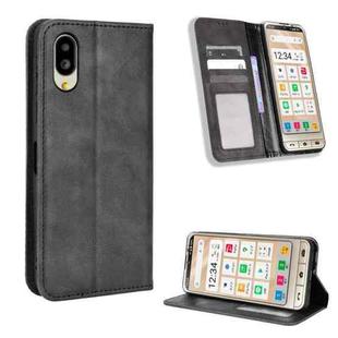 For Sharp Simple Sumaho 6 Magnetic Buckle Retro Texture Leather Phone Case(Black)
