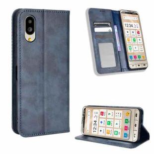 For Sharp Simple Sumaho 6 Magnetic Buckle Retro Texture Leather Phone Case(Blue)