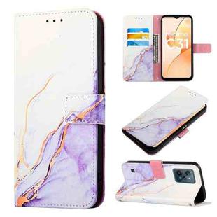 For OPPO Realme C31 4G PT003 Marble Pattern Flip Leather Phone Case(White Purple LS006)