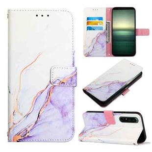 For Sony Xperia 1 IV PT003 Marble Pattern Flip Leather Phone Case(White Purple LS006)