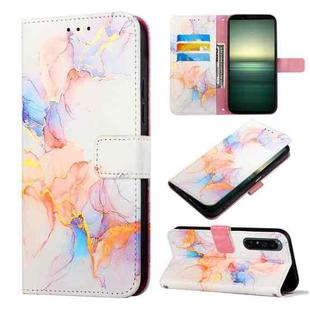For Sony Xperia 1 IV PT003 Marble Pattern Flip Leather Phone Case(Galaxy Marble White LS004)