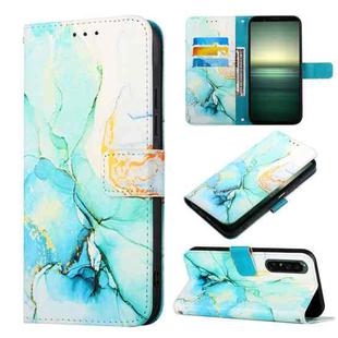 For Sony Xperia 1 IV PT003 Marble Pattern Flip Leather Phone Case(Green LS003)