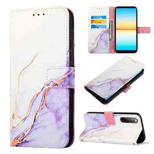 For Sony Xperia 10 IV PT003 Marble Pattern Flip Leather Phone Case(White Purple LS006)