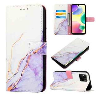 For Xiaomi Redmi 10A PT003 Marble Pattern Flip Leather Phone Case(White Purple LS006)