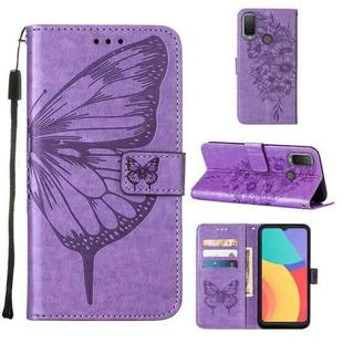 For Alcatel 1L 2021 Embossed Butterfly Leather Phone Case(Purple)