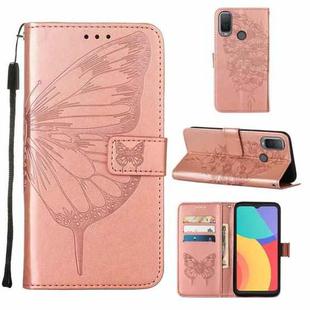 For Alcatel 1L 2021 Embossed Butterfly Leather Phone Case(Rose Gold)