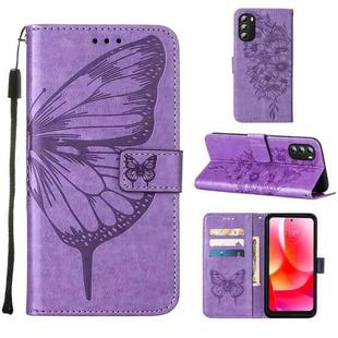 For Motorola Moto G 5G 2022 Embossed Butterfly Leather Phone Case(Purple)