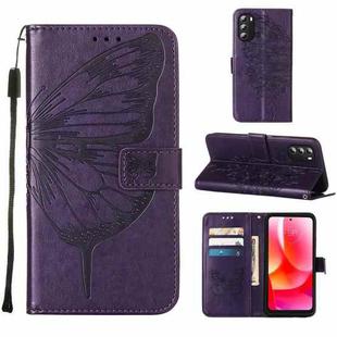 For Motorola Moto G 5G 2022 Embossed Butterfly Leather Phone Case(Dark Purple)