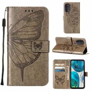 For Motorola Moto G52 Embossed Butterfly Leather Phone Case(Grey)