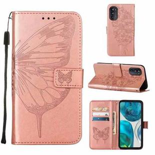 For Motorola Moto G52 Embossed Butterfly Leather Phone Case(Rose Gold)