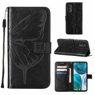 For Motorola Moto G52 Embossed Butterfly Leather Phone Case(Black)