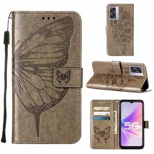 For OPPO A57 5G 2022 Embossed Butterfly Leather Phone Case(Grey)