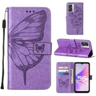 For OPPO A57 5G 2022 Embossed Butterfly Leather Phone Case(Purple)