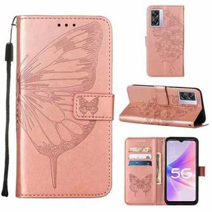 For OPPO A57 5G 2022 Embossed Butterfly Leather Phone Case(Rose Gold)