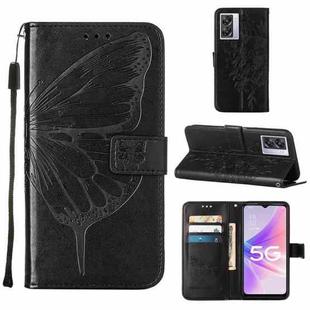 For OPPO A57 5G 2022 Embossed Butterfly Leather Phone Case(Black)
