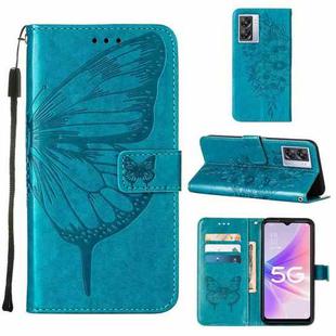 For OPPO A57 5G 2022 Embossed Butterfly Leather Phone Case(Blue)