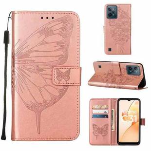 For OPPO Realme C31 4G Embossed Butterfly Leather Phone Case(Rose Gold)
