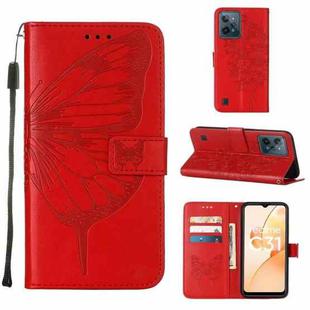 For OPPO Realme C31 4G Embossed Butterfly Leather Phone Case(Red)