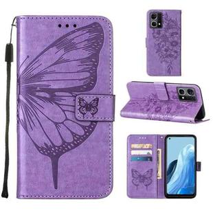 For OPPO Reno7 4G/F21 Pro Embossed Butterfly Leather Phone Case(Purple)