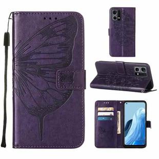 For OPPO Reno7 4G/F21 Pro Embossed Butterfly Leather Phone Case(Dark Purple)