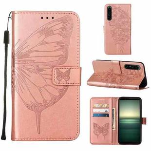 For Sony Xperia 1 IV Embossed Butterfly Leather Phone Case(Rose Gold)