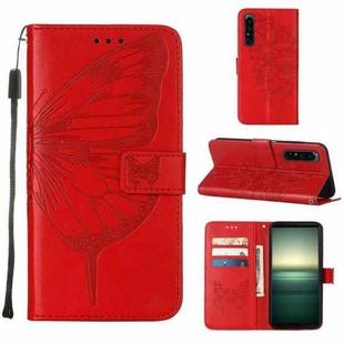 For Sony Xperia 1 IV Embossed Butterfly Leather Phone Case(Red)