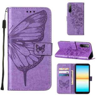For Sony Xperia 10 IV Embossed Butterfly Leather Phone Case(Purple)