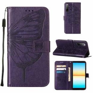 For Sony Xperia 10 IV Embossed Butterfly Leather Phone Case(Dark Purple)