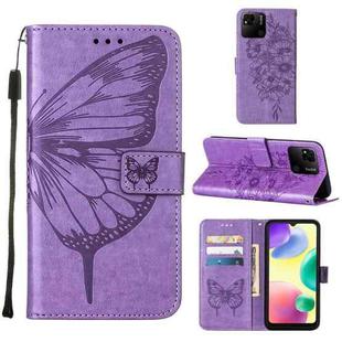 For Xiaomi Redmi 10A Embossed Butterfly Leather Phone Case(Purple)