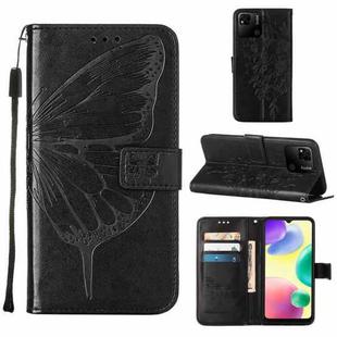 For Xiaomi Redmi 10A Embossed Butterfly Leather Phone Case(Black)