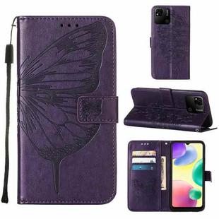 For Xiaomi Redmi 10A Embossed Butterfly Leather Phone Case(Dark Purple)