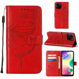 For Xiaomi Redmi 10A Embossed Butterfly Leather Phone Case(Red)