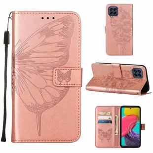 For Samsung Galaxy M33 5G  Embossed Butterfly Leather Phone Case(Rose Gold)