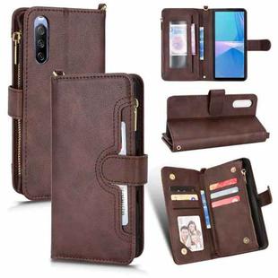For Sony Xperia 10 III Litchi Texture Zipper Leather Phone Case(Brown)