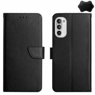 For Motorola Moto G52 Genuine Leather Fingerprint-proof Horizontal Flip Phone Case(Black)