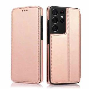 For Samsung Galaxy S21 Ultra 5G Knight Magnetic Suction Leather Phone Case(Rose Gold)