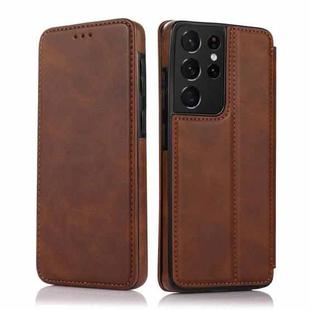 For Samsung Galaxy S21 Ultra 5G Knight Magnetic Suction Leather Phone Case(Brown)