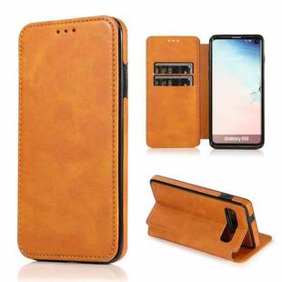 For Samsung Galaxy S10 Knight Magnetic Suction Leather Phone Case(Khaki)