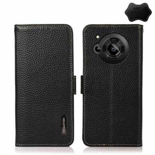 For Sharp Aquos R7 KHAZNEH Side-Magnetic Litchi Genuine Leather RFID Phone Case(Black)