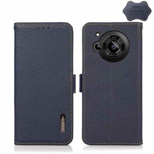 For Sharp Aquos R7 KHAZNEH Side-Magnetic Litchi Genuine Leather RFID Phone Case(Blue)