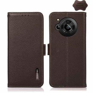 For Sharp Aquos R7 KHAZNEH Side-Magnetic Litchi Genuine Leather RFID Phone Case(Brown)