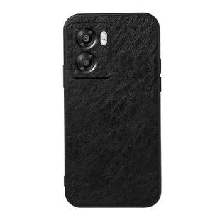 For OPPO A57 5G Accurate Hole Crazy Horse Texture PU Phone Case(Black)