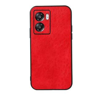 For OPPO A57 5G Accurate Hole Crazy Horse Texture PU Phone Case(Red)