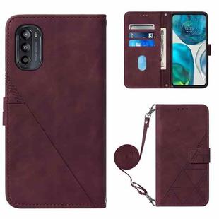 For Motorola Moto G52 Crossbody 3D Embossed Flip Leather Phone Case(Wine Red)