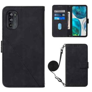 For Motorola Moto G52 Crossbody 3D Embossed Flip Leather Phone Case(Black)