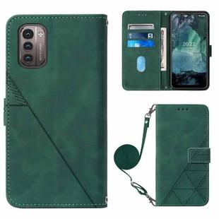 For Nokia G21/G11 Crossbody 3D Embossed Flip Leather Phone Case(Dark Green)