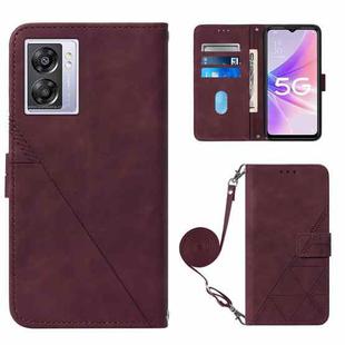For OPPO A57 5G 2022 Crossbody 3D Embossed Flip Leather Phone Case(Wine Red)