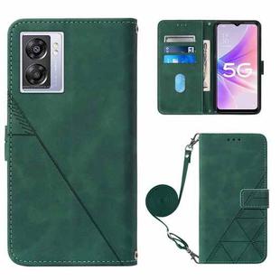 For OPPO A57 5G 2022 Crossbody 3D Embossed Flip Leather Phone Case(Dark Green)