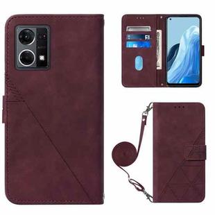 For OPPO Reno7 4G/F21 Pro Crossbody 3D Embossed Flip Leather Phone Case(Wine Red)
